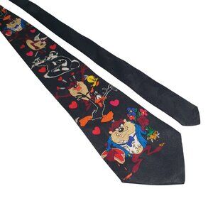 Looney Tunes Mania Tie Taz Daffy Tweety Heart Print Valentines Love Cartoon Gift